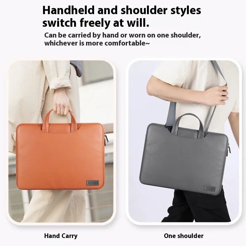 PU leather laptop bag with power bank storage compartment in black, brown, pink or dark grey