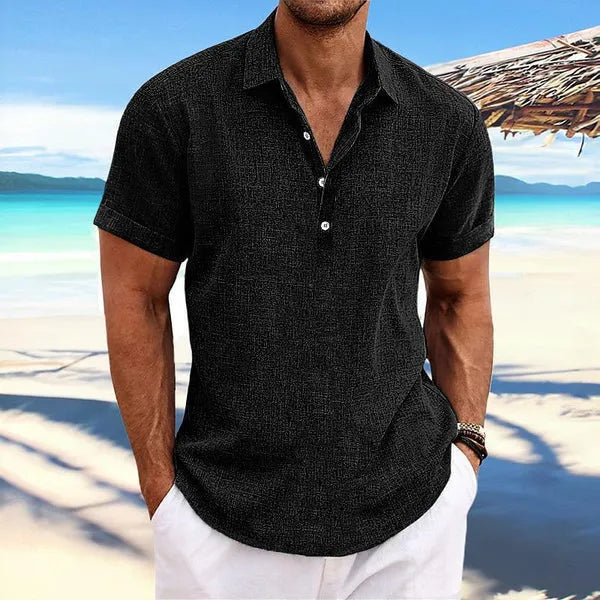 Men's light grey cotton blend cardigan with lapels and long sleeves on a hanger.