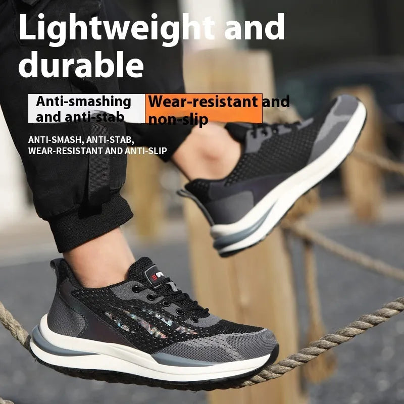 Men's black grey electrician safety shoes with plastic toe cap and low-top design