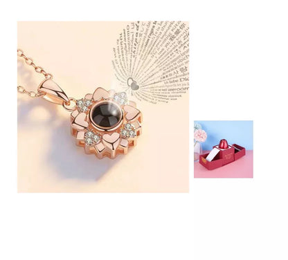 Valentine's Day Metal Rose Jewelry Gift Box Necklace with adjustable crystal necklace and maroon gift box