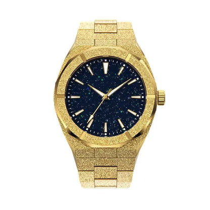 Stainless steel men's waterproof business watch with gold-plated case and 42mm dial