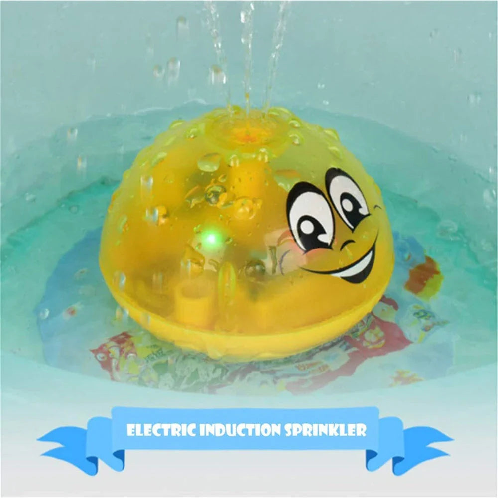 Colorful spray water fountain toy with rotating water display, perfect for toddlers' bath time fun