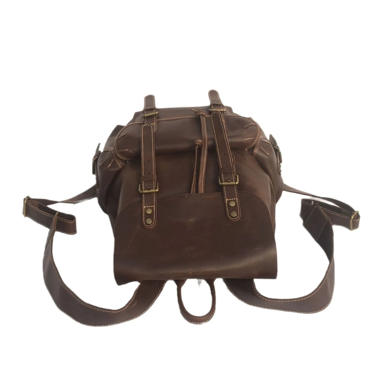 Brown genuine leather men's back package with air pillow belt system