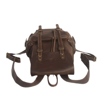 Brown genuine leather men's back package with air pillow belt system