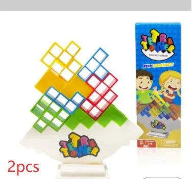 Plastic balance stacking game with 16 colourful blocks, chassis, and base for kids and adults