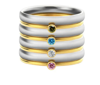 December birthstone titanium steel ring with geometric design and engraving on finger