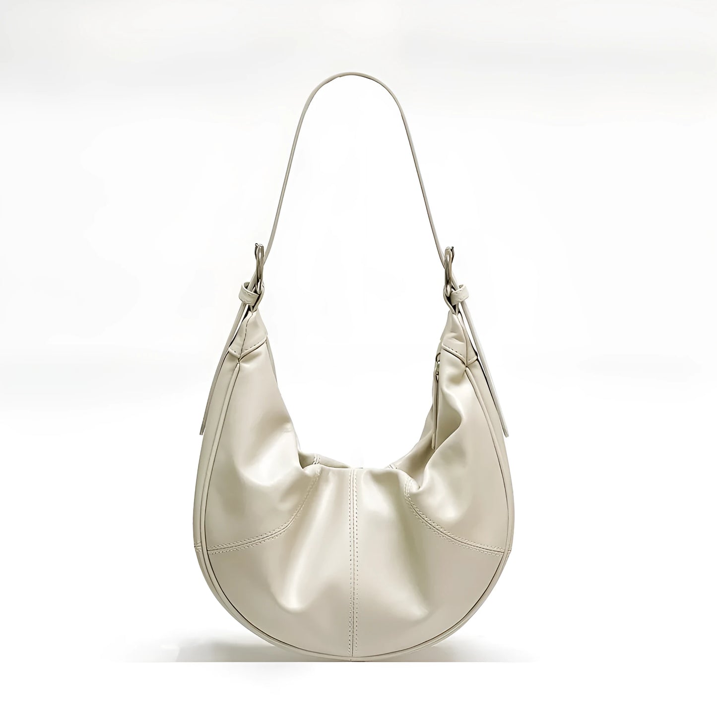 Women's genuine leather shoulder bag with dumpling shape and sandwich pocket in four colour options
