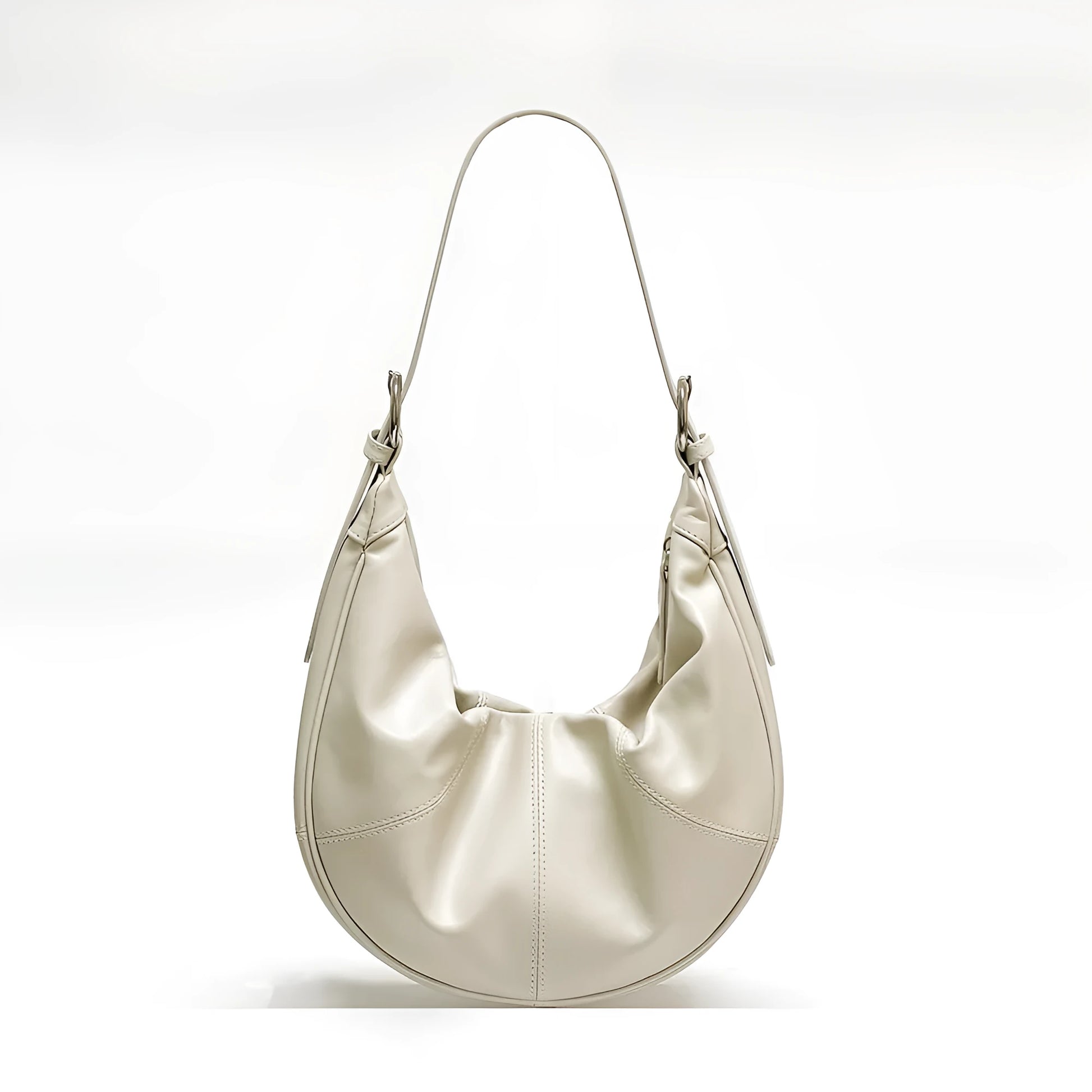 Women's genuine leather shoulder bag with dumpling shape and sandwich pocket in four colour options
