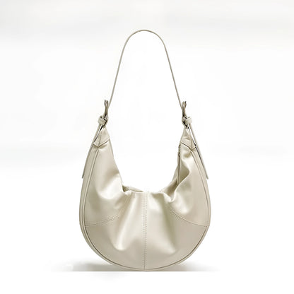 Women's genuine leather shoulder bag with dumpling shape and sandwich pocket in four colour options