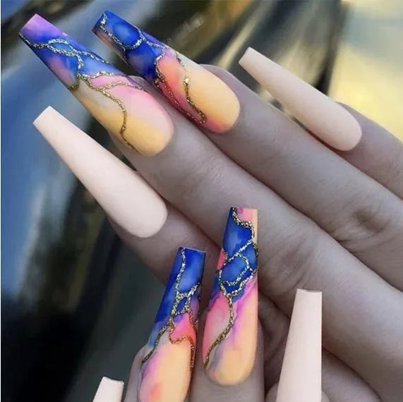 Ballet wave line design nail stickers in 96-piece set with jelly glue tubes