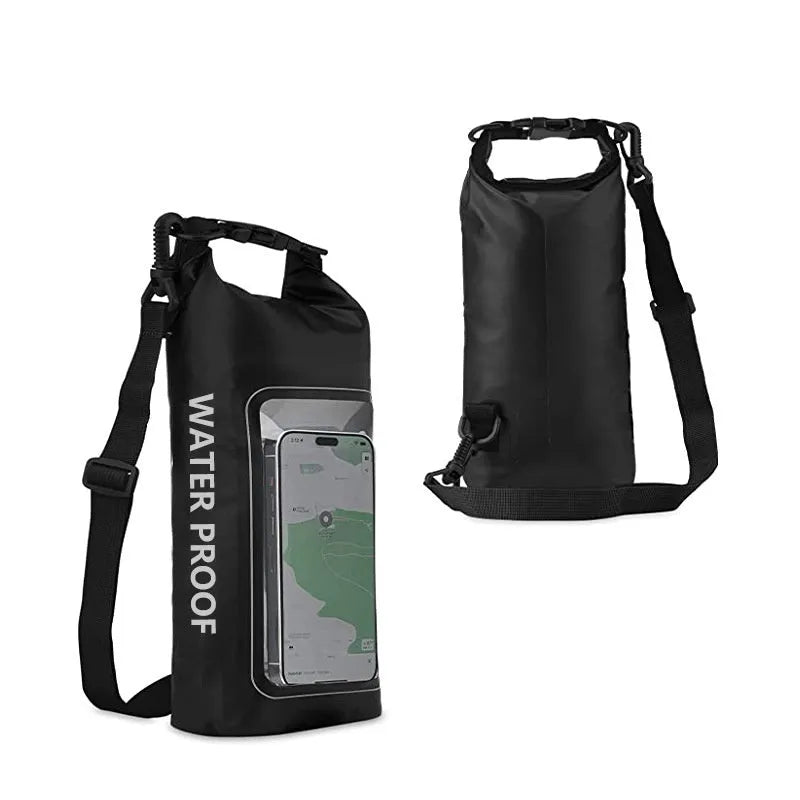 A waterproof crossbody bag in various colours, suitable for carrying a mobile phone outdoors.