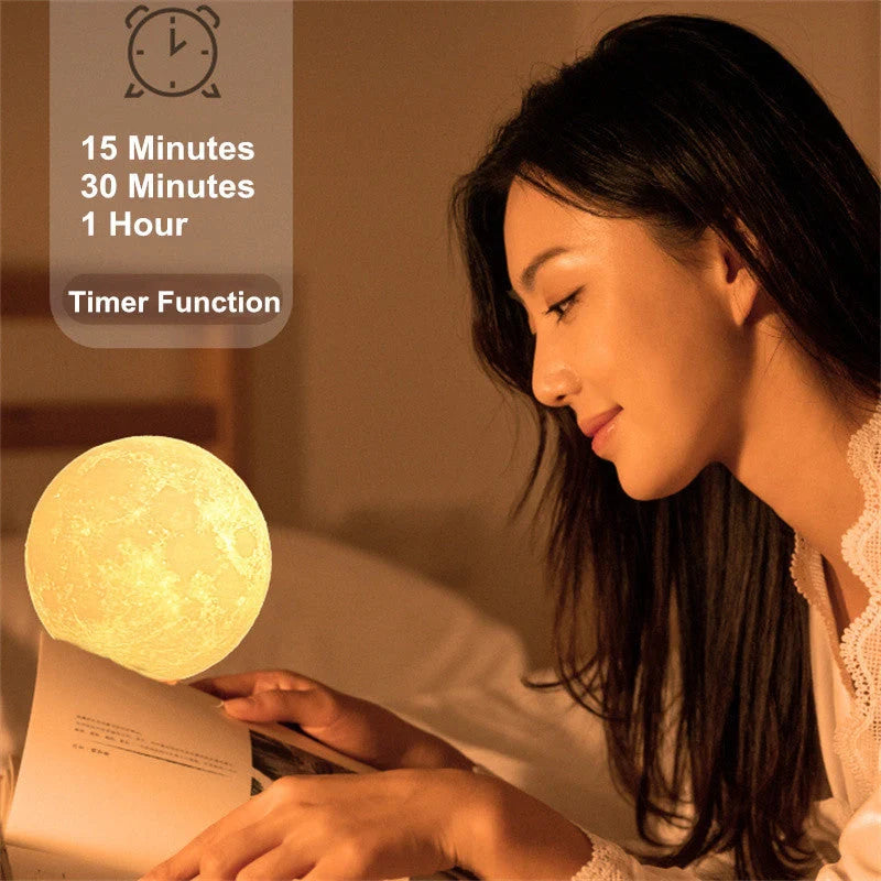 3D Magnetic Floating Levitating Moon Lamp with remote control on oak base