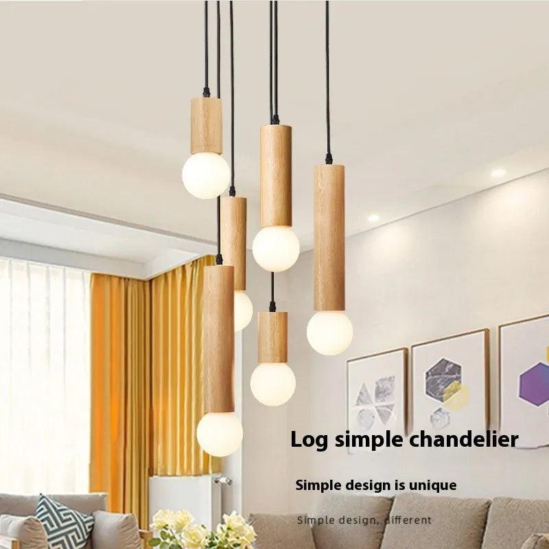Wood Chandelier Ceiling Light for Restaurant Bar Stairs Bedroom Dining Room, Simple Modern Creative Pendant Lamp in Single Head 11cm 21cm 31cm and Three or Six Head Configurations, 220V E27 Without Bulb