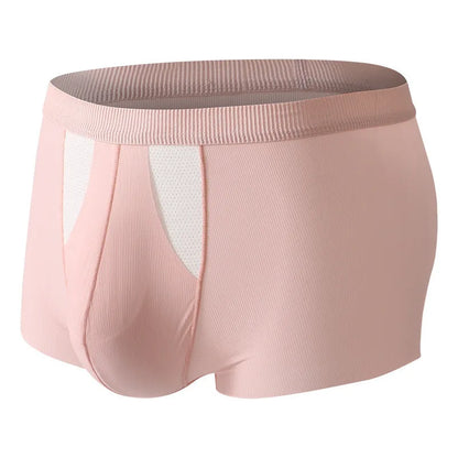 Ice silk underwear shorts with double-layer hole bag construction for dry wet separation