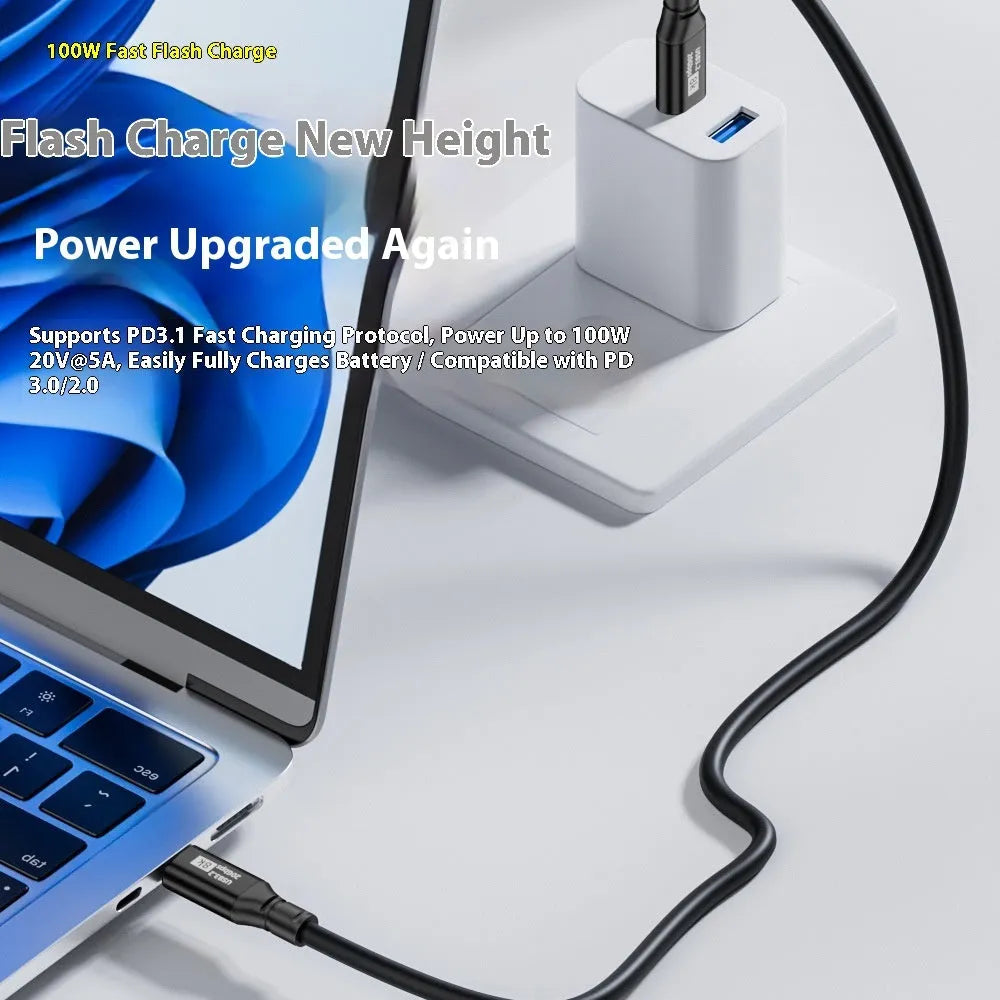Black USB C to C HDMI cable with Type-C connectors, PVC jacket, and 8K 60Hz 20Gbps 100W ratings