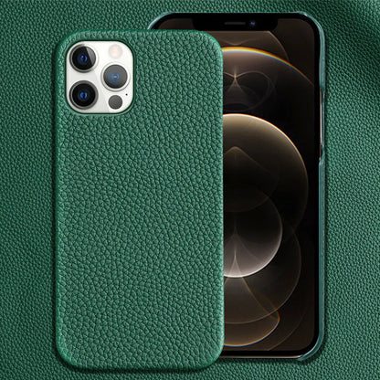 Genuine cowhide leather iPhone case in brown with anti-drop design and tempered film included.
