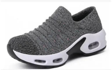 Fly-knit socks shoes in light grey with a stretch mesh upper and round toe