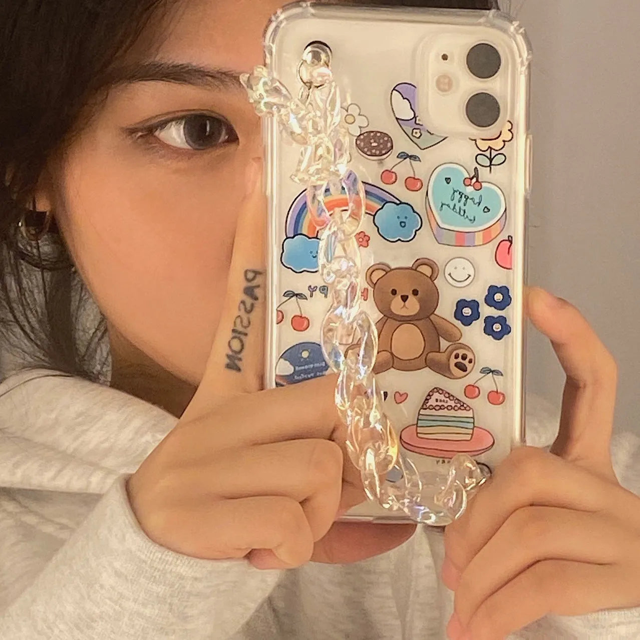 Bear chain protective phone case for iPhone with Japanese Korean cartoon design