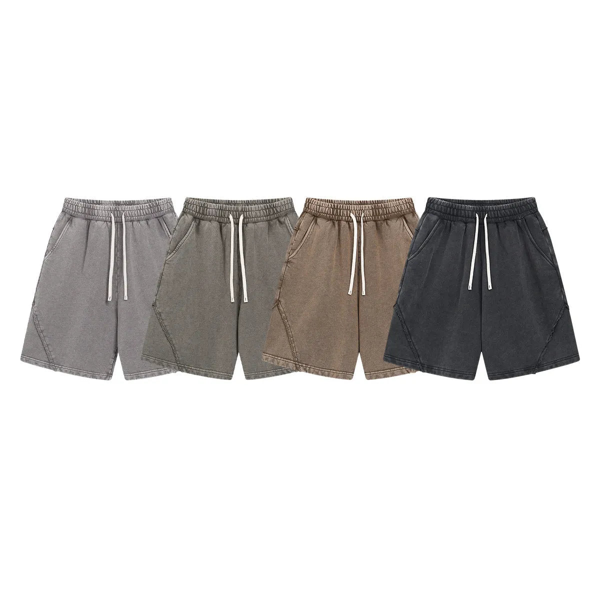 Men's batik washed cotton terry shorts in loose fit with patch craft details