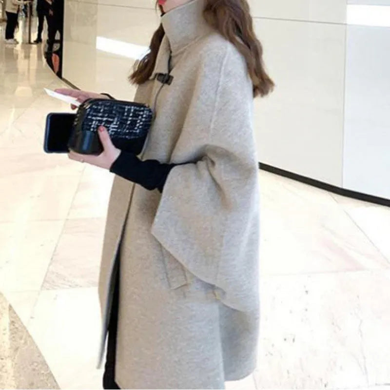 Women's Japanese Korean style coat with flight sleeves in oatmeal colour autumn winter wear