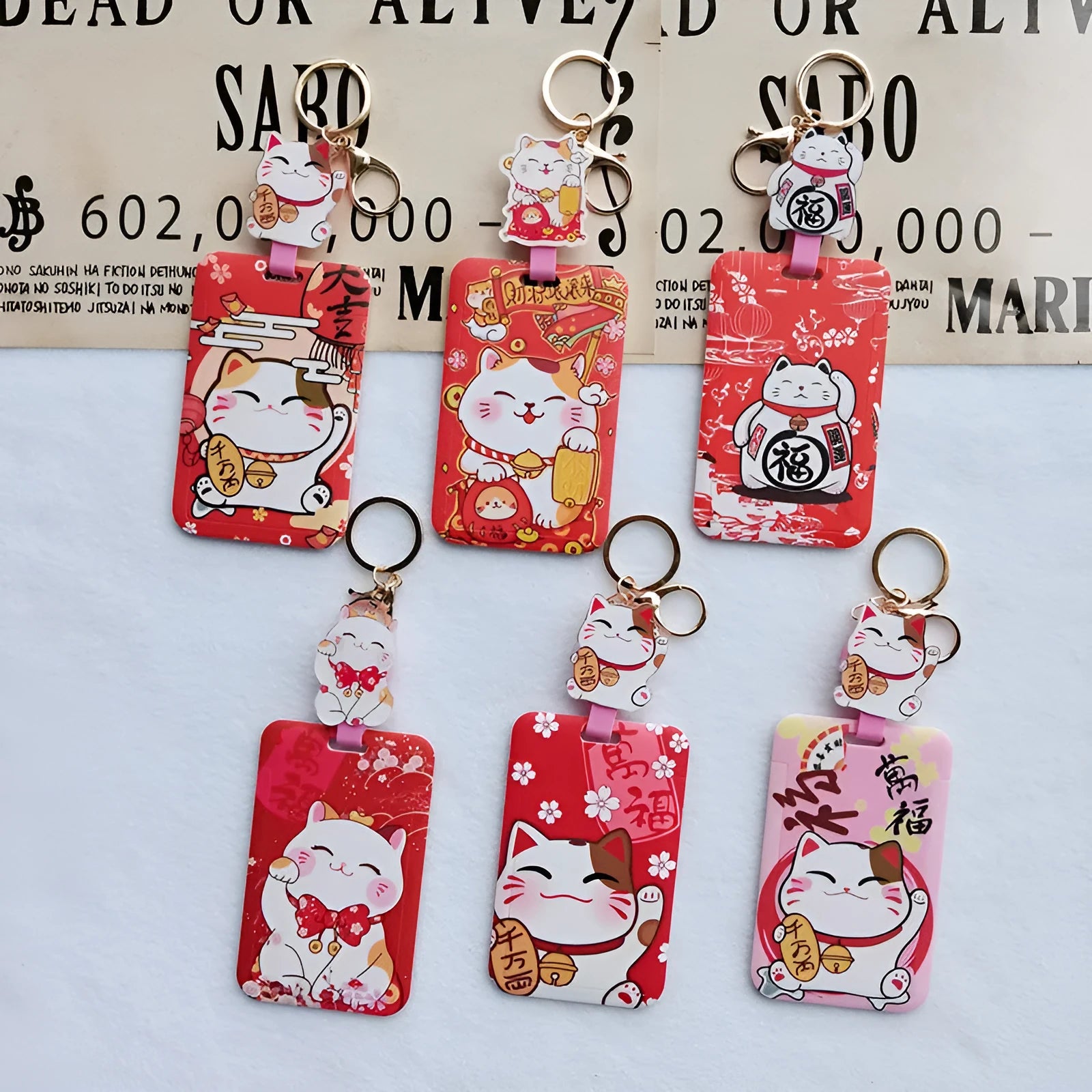 Lucky Cat plastic ferrule pendant and card sleeve set for blessing certificate display