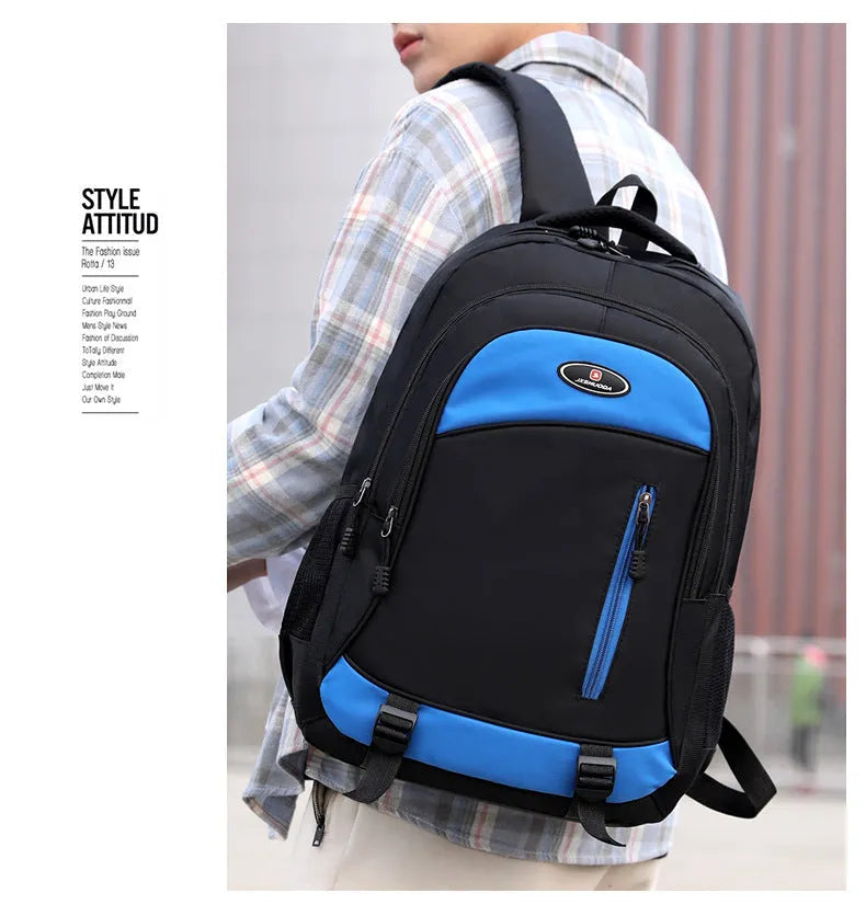 Waterproof nylon school backpack with airpillow straps in black, red, blue, or grey colours