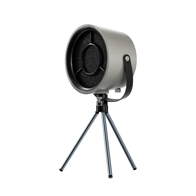 2024 portable desktop exhaust fan in Milky White colour with USB cable and tripod, dimensions 180x108x420mm