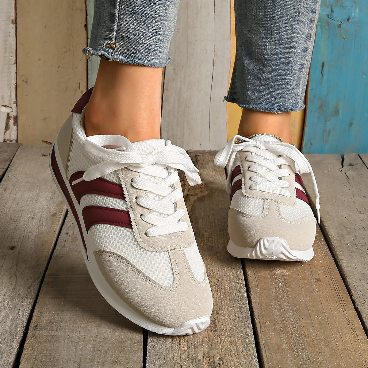 Wine red Cortez Retro sneakers with mesh lining and cross-strap detail