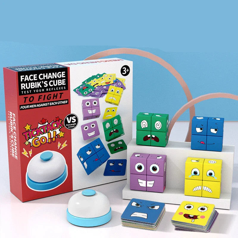 Clever Wooden Emoji Cube Puzzle - Educational Building Blocks for UK Children