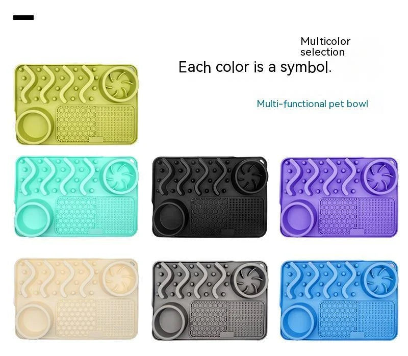 Premium silicone pet licking pad in various colours, designed to slow down eating and promote dental health for dogs