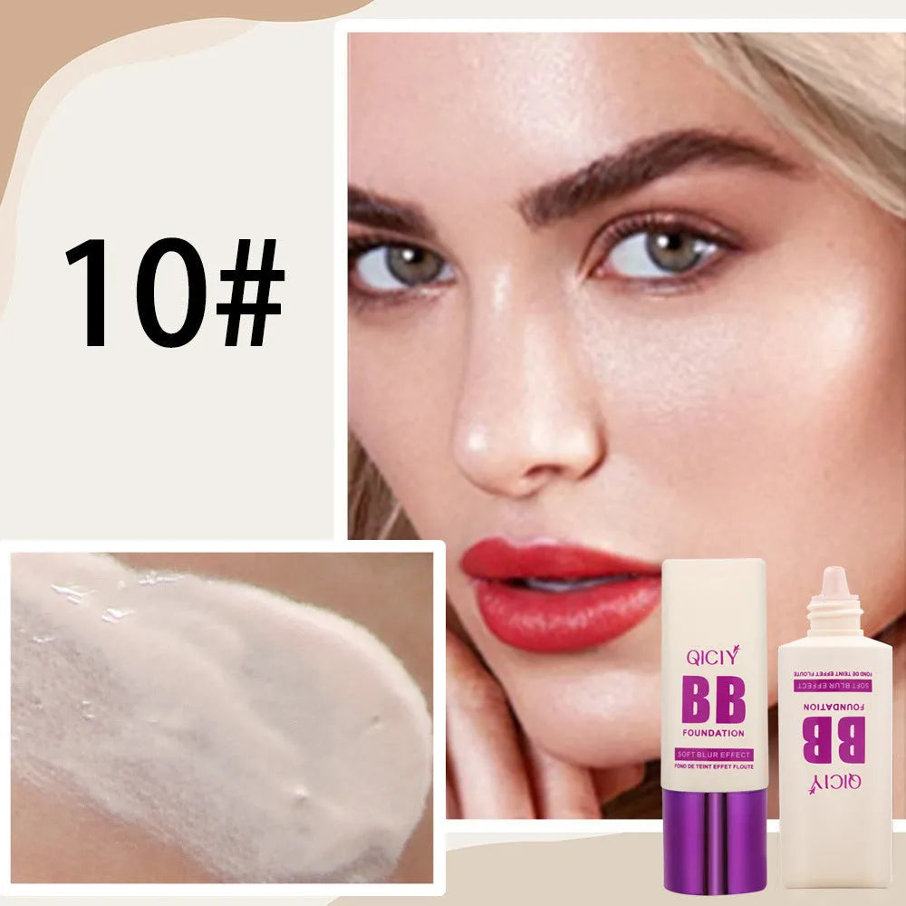 BB cream liquid foundation concealer bottle in one of 10 available shades with brightening properties