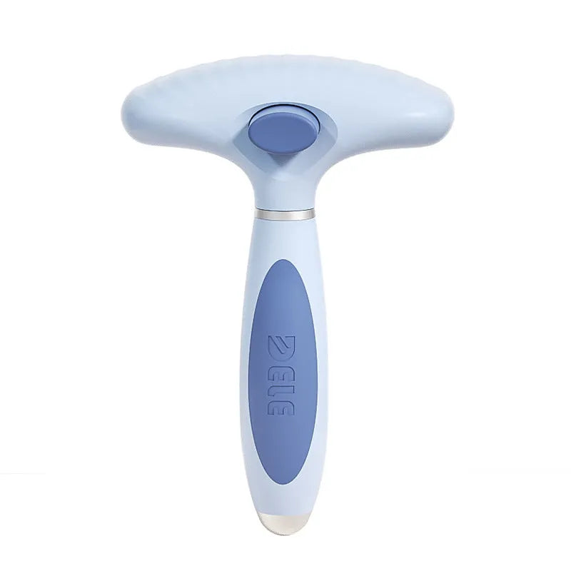 Double row napping hair removal pet comb with stainless steel teeth in azure light blue colour