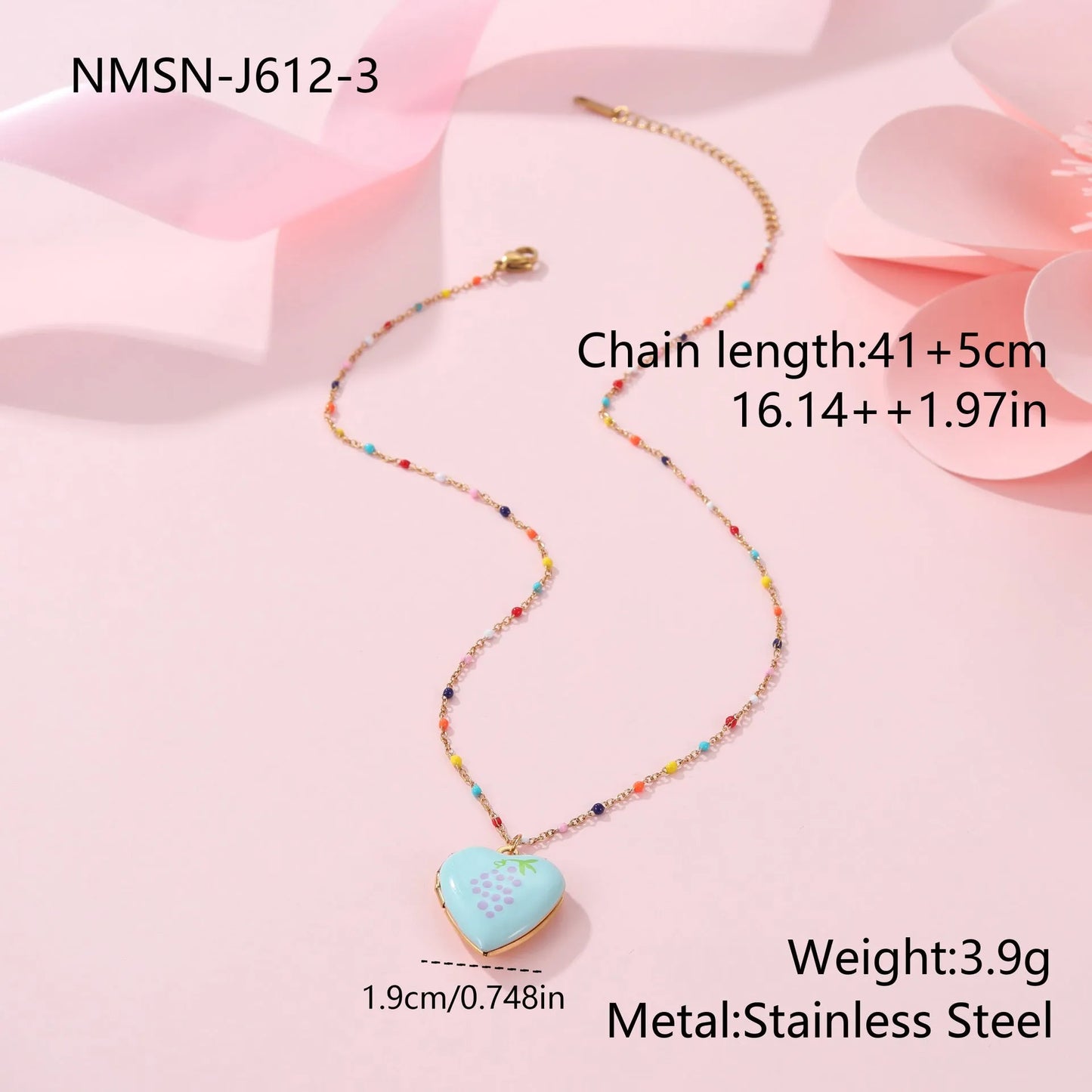 Stainless steel fruit pendant necklace with gold plating on adjustable 41-50cm chain