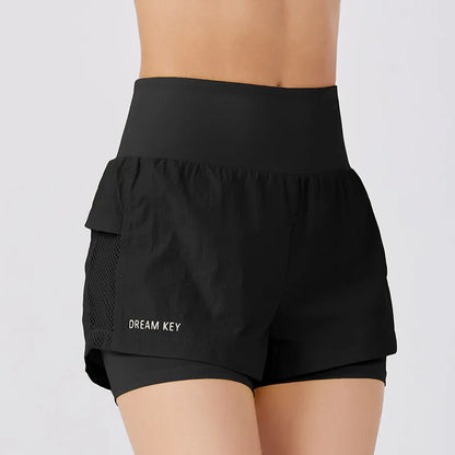 Women's loose fit cotton blend quick-drying sports shorts on a hanger