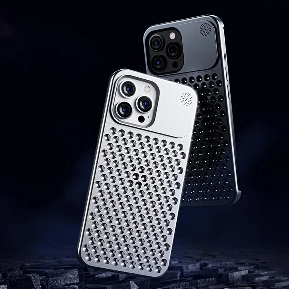 Aluminum alloy iPhone case with hollow design for heat dissipation and aromatherapy feature