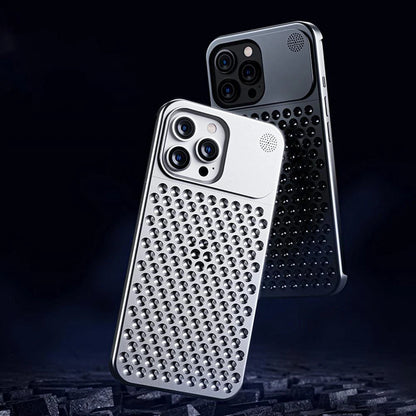 Aluminum alloy iPhone case with hollow design for heat dissipation and aromatherapy feature