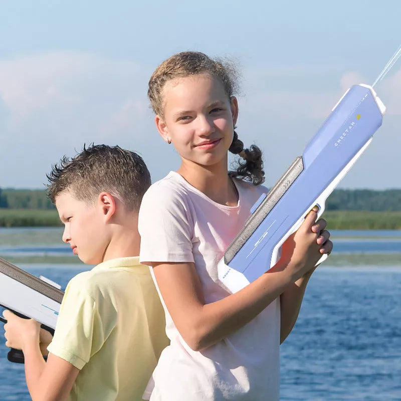Electric Water Gun Toy in blue, pink, or white with 12-metre range for outdoor summer play