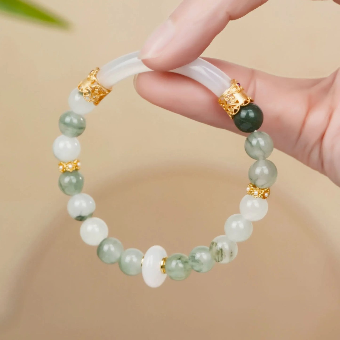Light green emerald half bracelet for women with Tian Shan Cui material and national style round elements