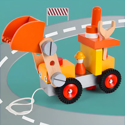 Wooden disassembling excavator toy for children 4-6, 23cm x 12.5cm x 18.5cm, educational construction vehicle in colour box