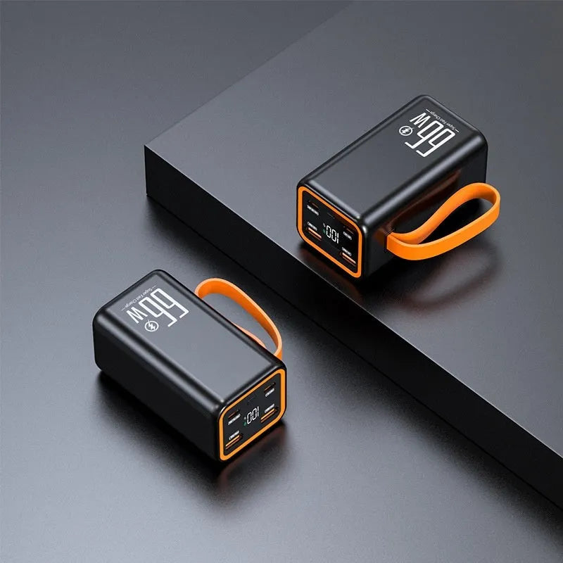 Black and white PD66W fast charge 20000mAh power bank showing creative design.