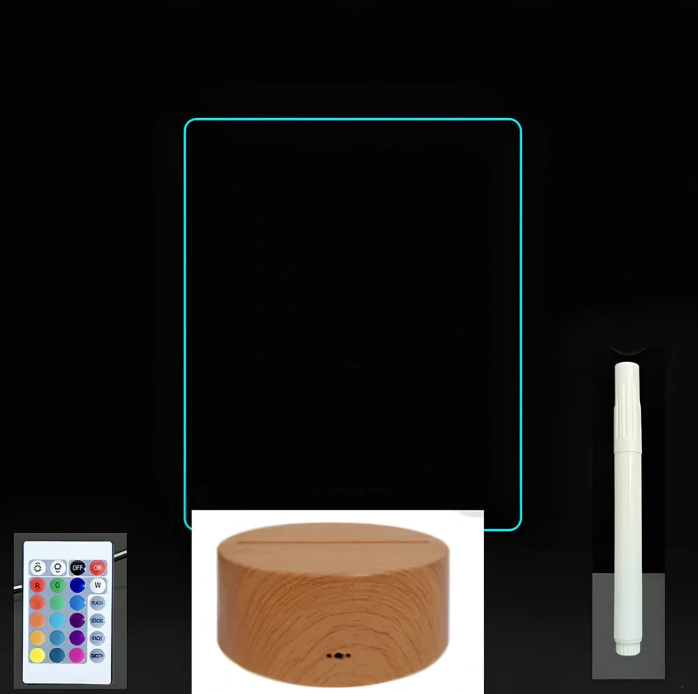 3D acrylic LED message board on black ABS base, 96cm x 40cm, with touch colourful lights and stylus