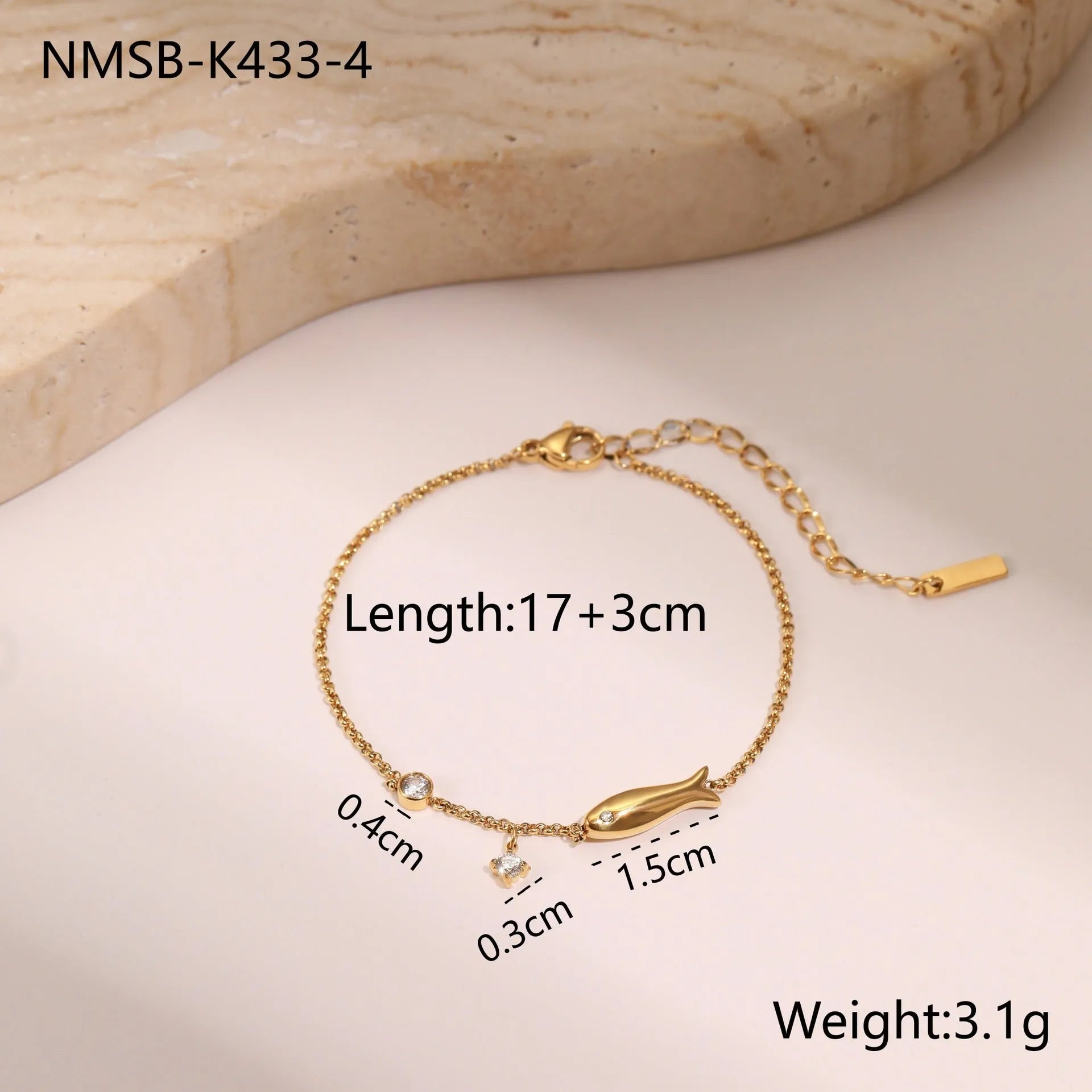 Titanium steel women's bracelet with hexagonal star pendant and 18K gold plating