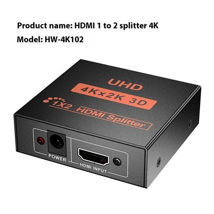 4K HDMI one input to two output splitter unit with USB power cable
