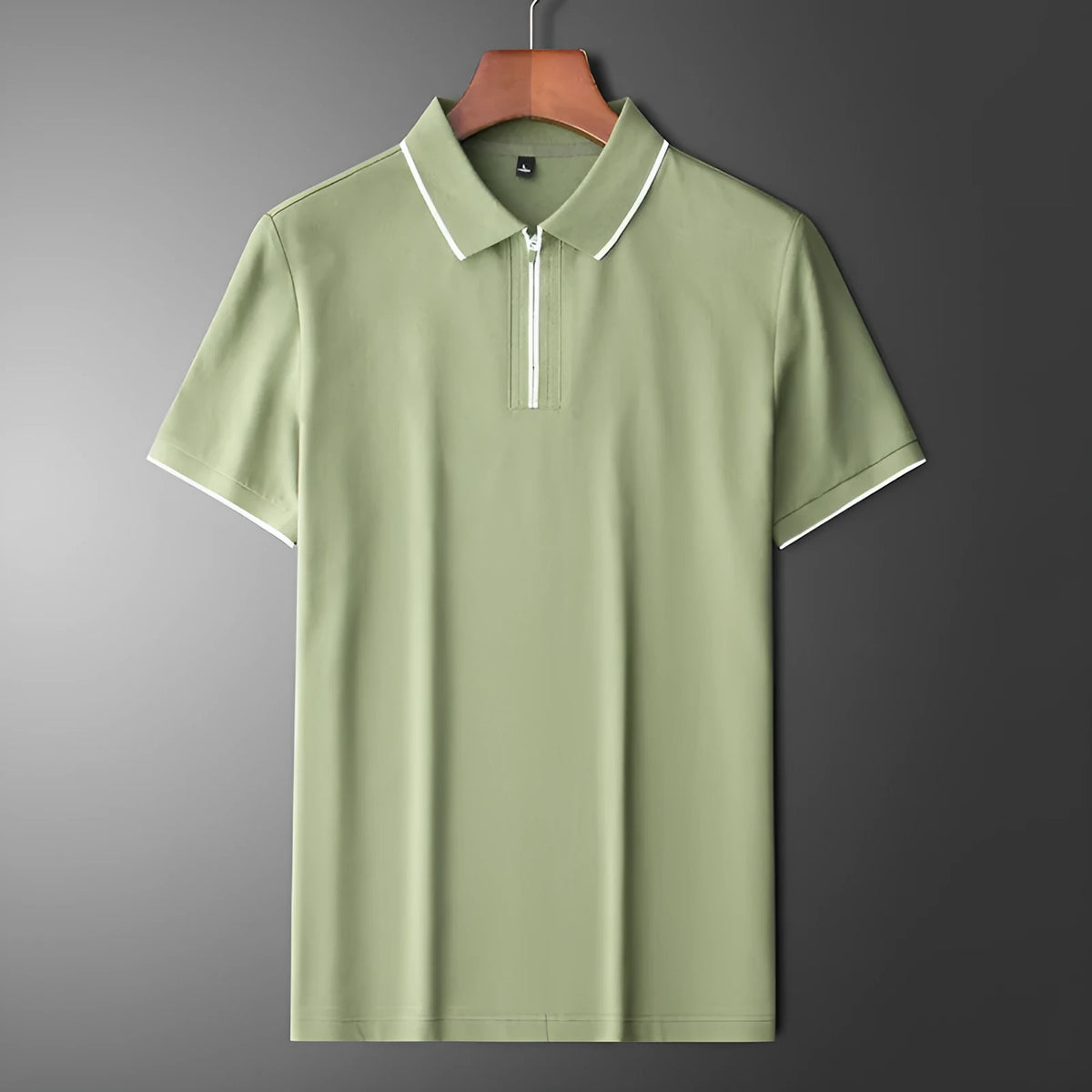 Men's slim fit lapel silk business casual short sleeve top in a cotton blend fabric.