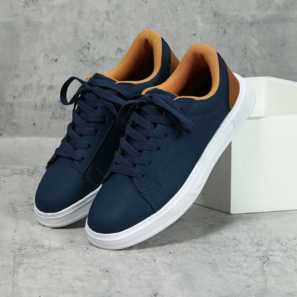 Casual beige brown platform skateboard sneakers with a low-top PU upper, round toe, and cross-strap detail