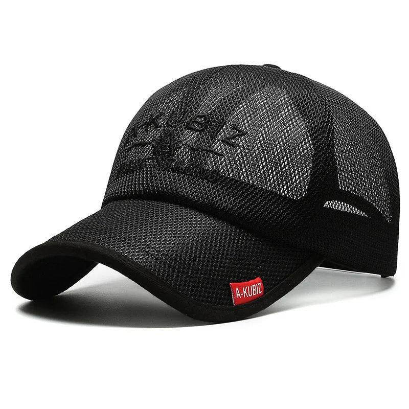Men's adjustable cotton mesh baseball cap in khaki colour for summer sun protection