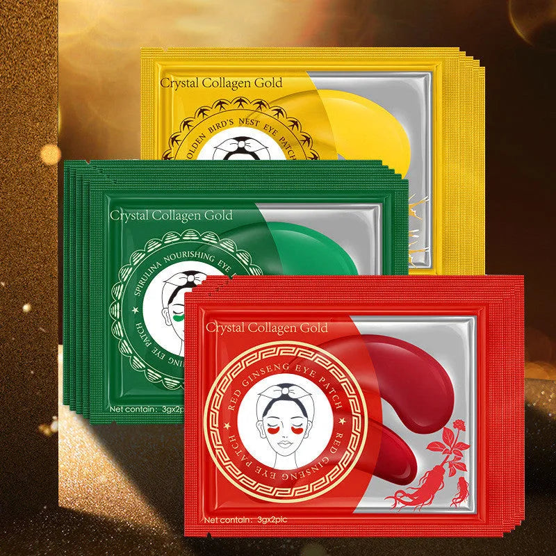 Collagen eye mask sheet with red ginseng, seaweed extract and sodium hyaluronate, 6g, Gold Green or Red