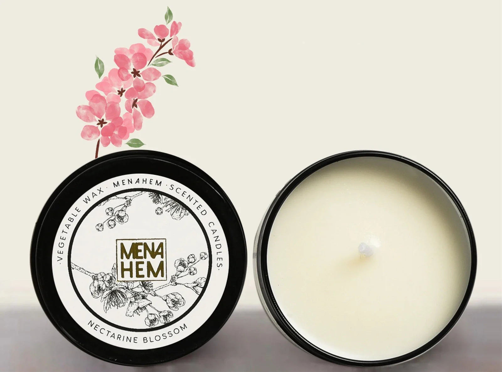 Black tin soybean wax candle measuring 6cm diameter with smokeless burning and botanical fragrance options