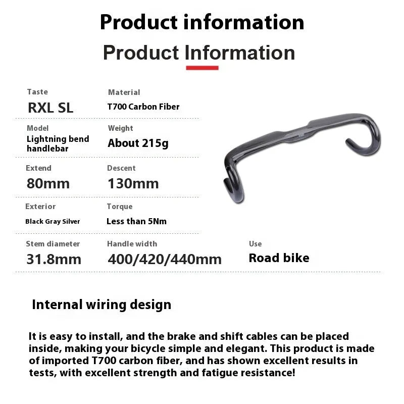 Road bicycle handlebar accessories: non-standard carbon fibre drop handlebar ultra-light 400mm, 420mm, or 440mm wide in black grey silver UD matte or bright finish for road bike handlebar upgrade and component replacement.