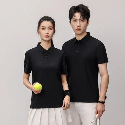 A man's loose-fit seamless polo shirt in sky blue, suitable for summer sports and leisure.